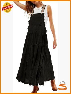Embroidered Lace Bib Overall Dress Jumper Pinafore Suspender Dress Straps